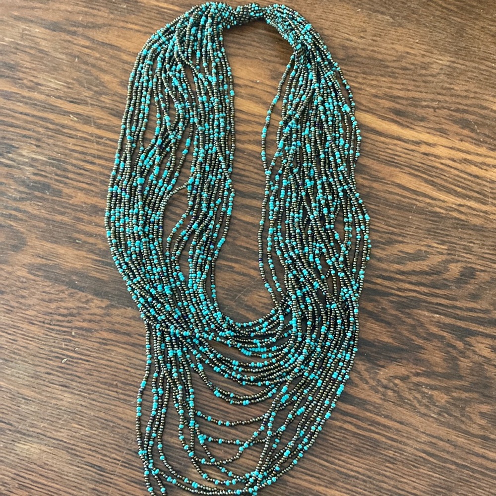 Turquoise beaded multi strand  necklace - magnetic clasp